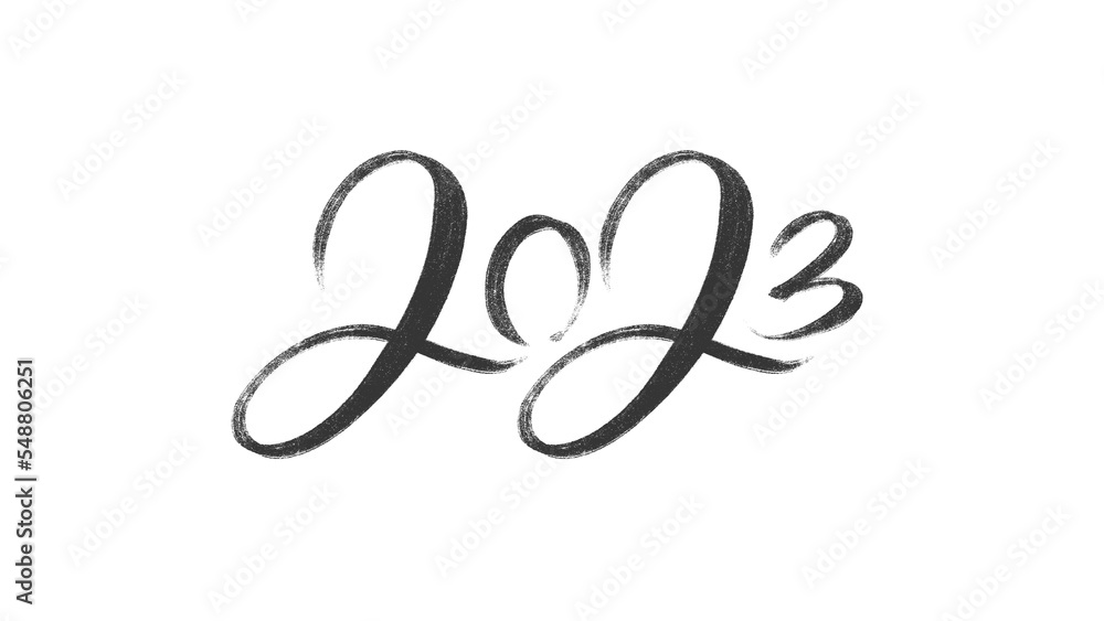 Happy New Year 2023 , 2023 calligraphy handwriting isolated on white background, , Illustration Happy New Year 2023 , 2023 calligraphy handwriting isolated on white background, , Illustration