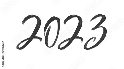 Happy New Year 2023 , 2023 calligraphy handwriting isolated on white background, , Illustration 