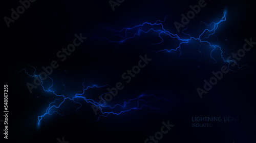 Light blue isolated vector lightning png. Magic light abstract lines. Realistic natural lightning neon effects, black transparent background.