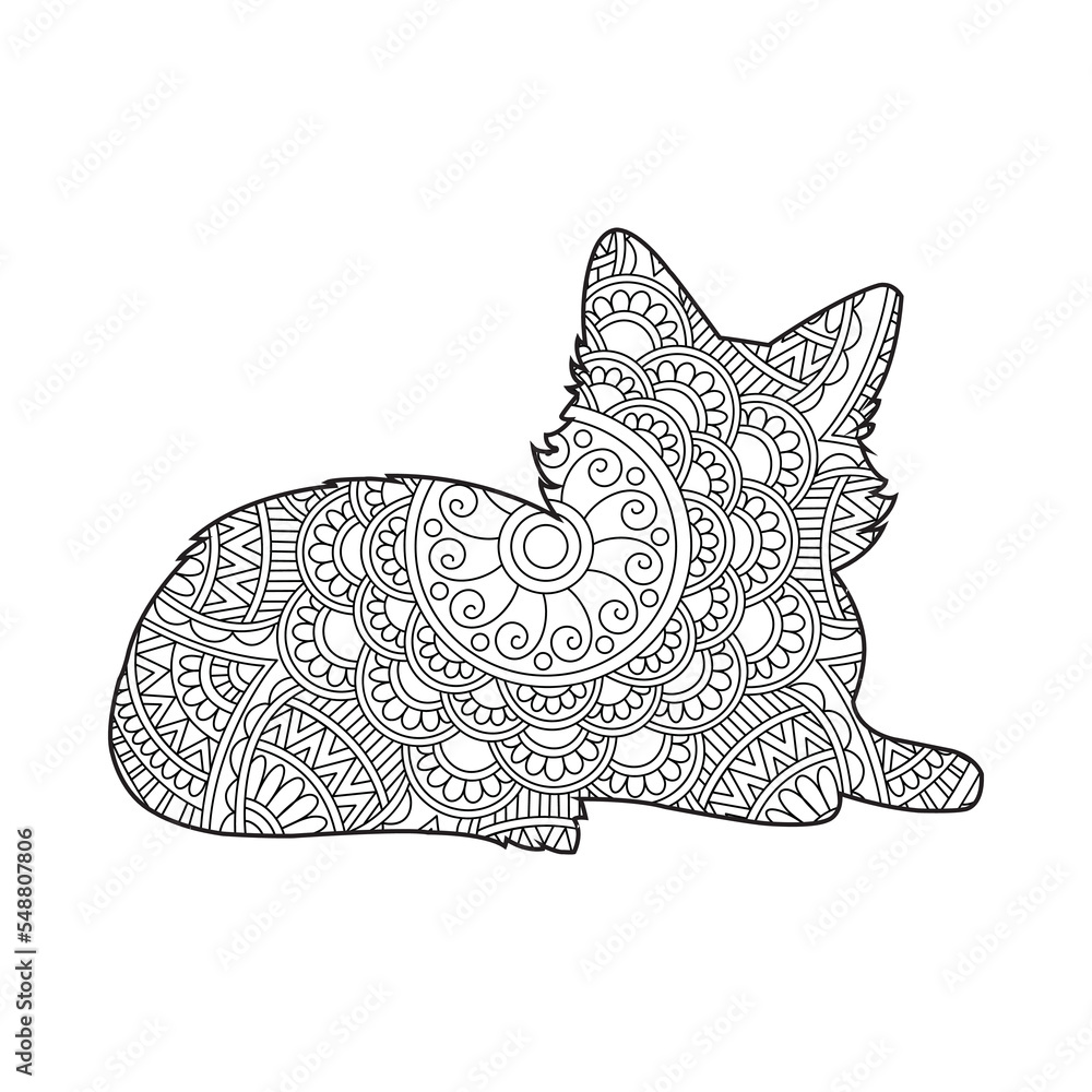 Zentangle cat mandala coloring page for adults christmas cat and floral animal  coloring book isolated on white background antistress coloring page vector  illustration Stock Vector | Adobe Stock