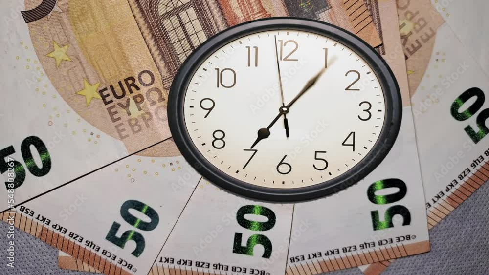 Clock animated icon, with moving arrows simple animation. Euro ...