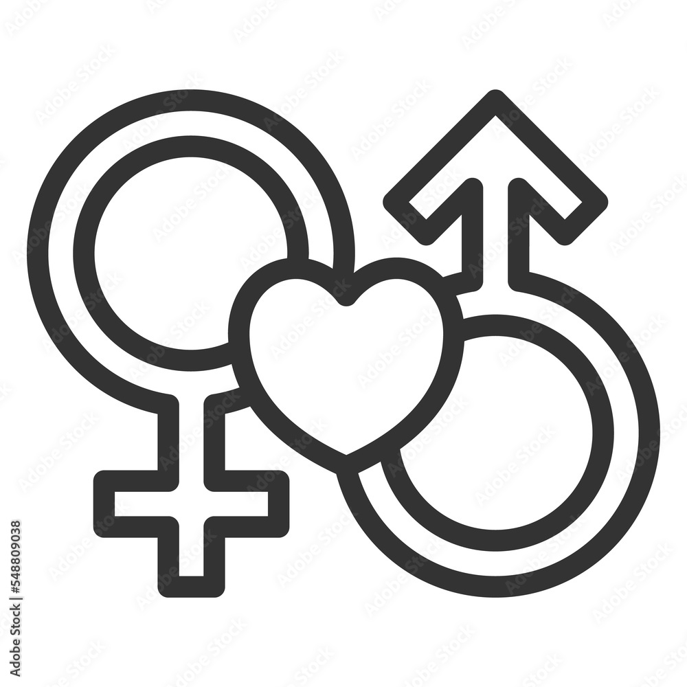 Masculine and feminine and heart - icon, illustration on white background, outline style Masculine and feminine and heart - icon, illustration on white background, outline style
