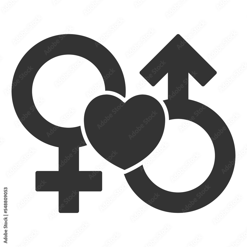 Masculine and feminine and heart - icon, illustration on white background, glyph style Masculine and feminine and heart - icon, illustration on white background, glyph style