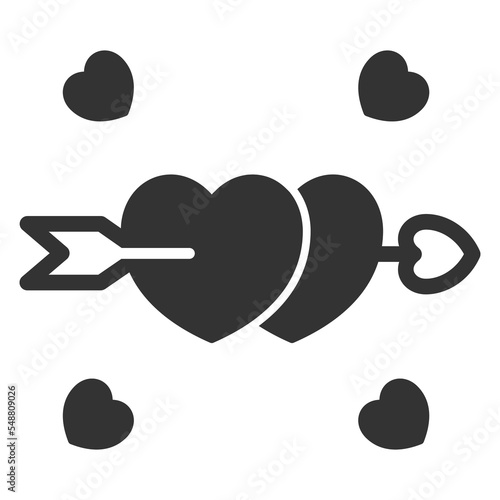 Cupid's arrow pierced two hearts - icon, illustration on white background, glyph style