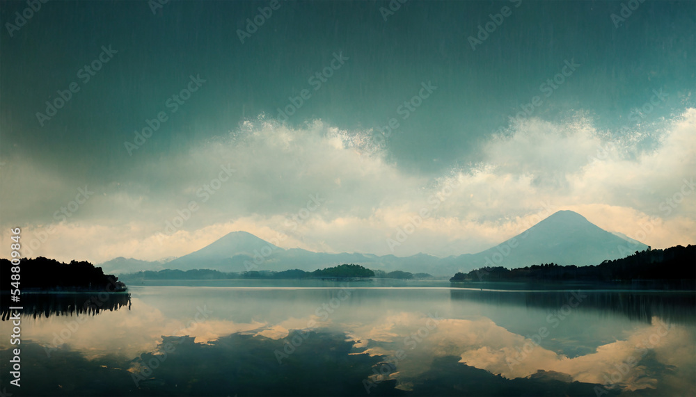 Beautiful lake mountain with dreamy sky