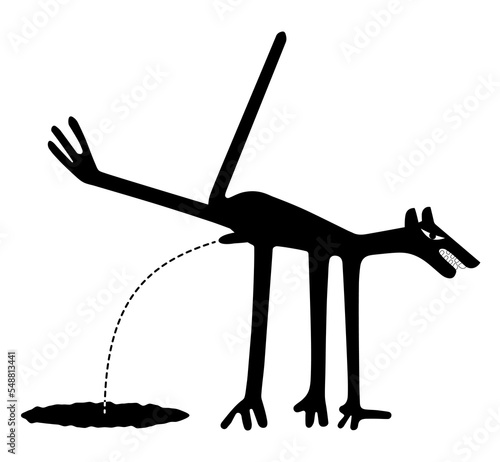 Peeing dog - territorial marking - paraphrase of the famous geoglyph from Nazca - vector illustration