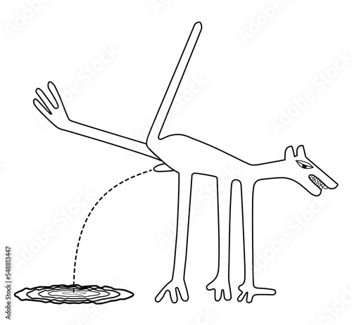 Peeing dog - territorial marking - paraphrase of the famous geoglyph from Nazca - vector illustration