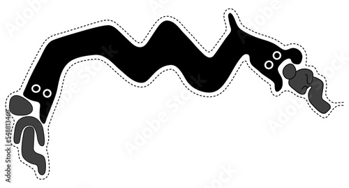 Two-headed snake devouring two humanoid figure - vector illustration