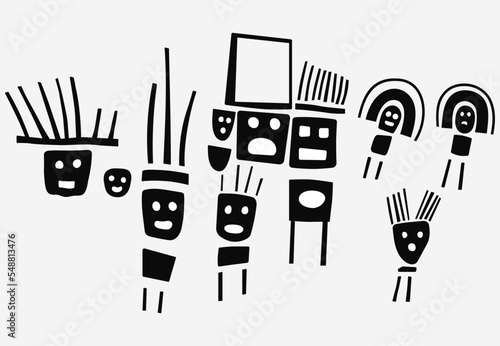 Big family - geoglyphs of the figures from Palpa - vector illustration