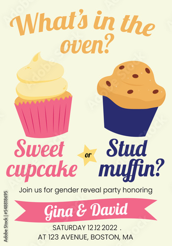 Gender reveal party invitation card. Flat illustration vector design.