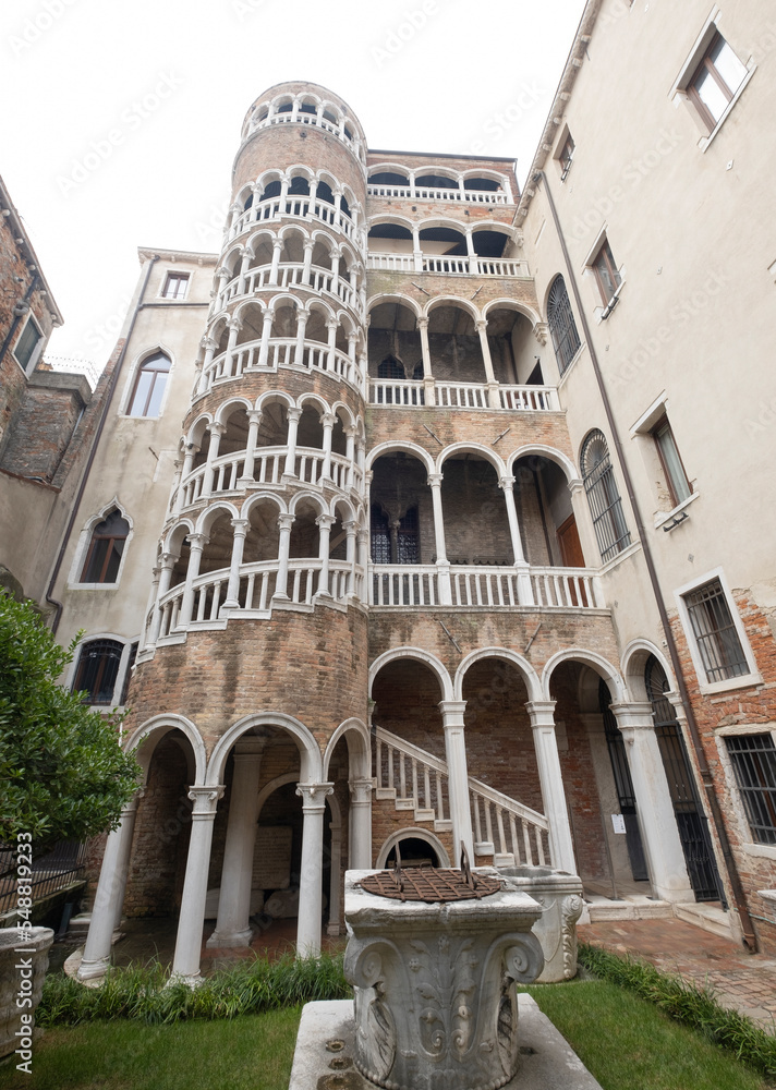 Multi-arch spiral staircase of the Palazzo Contarini del Bovolo in Venice, Italy