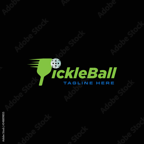 Paddle and Pickleball Logo Design Illustration on Black Background suitable for Game, Sport or Club Logo Design, Illustration, Vector