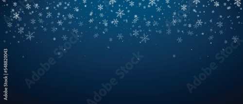 Snow Eve Blue Sky Background. Christmas snowy winter design. White falling snowflakes, abstract landscape. Cold weather effect. Magic nature fantasy snowfall texture decoration. Vector illustration © Abrar