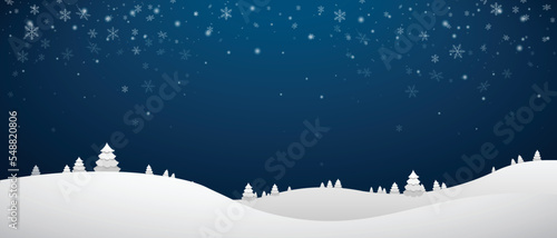 Snowfall landscape on blue background Christmas snowy winter design falling White snowflakes landscape abstract Cold weather effect Magic nature fantasy snowfall texture decoration Vector illustration