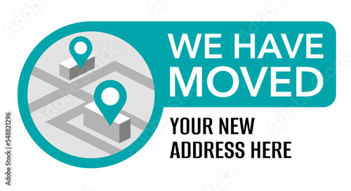 We Have Moved - blue sticker for relocated address