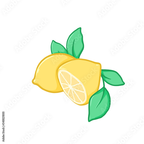 Lemons Sliced Leafy Illustration
