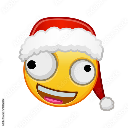 Christmas grinning face with one large and one small eye Large size of yellow emoji smile