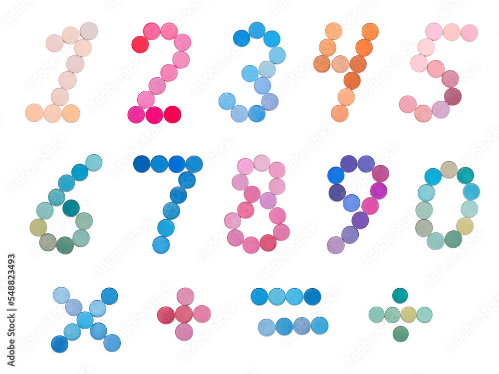 Numbers make with eyeshadow palettes isolated with transparency Numbers make with eyeshadow palettes isolated with transparency