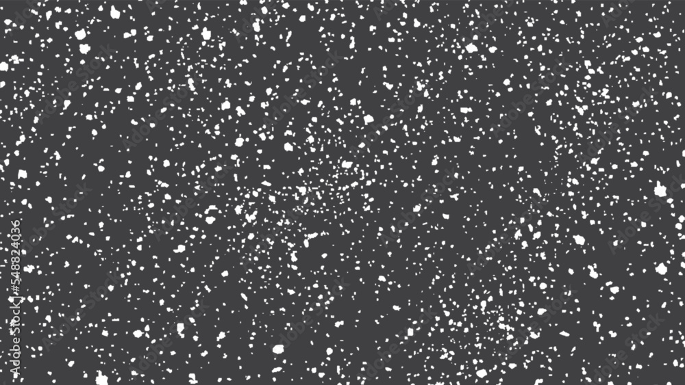 Falling snow on black background. Snowstorm texture. Bokeh lights on black background, shot of flying snowflakes in the air