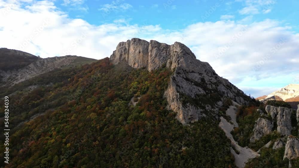 French countryside. Col de Rousset. Panoramic view of the heights of the Vercors, the marly hills and the valley Val de Drome, France French countryside. Col de Rousset. Panoramic view of the heights of the Vercors, the marly hills and the valley Val de Drome, France