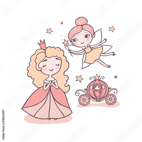 Cinderella and fairy godmother flat color vector characters