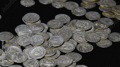 Obraz na płótnie Ancient silver coins, treasure, money ( some blur at corners) w salonie