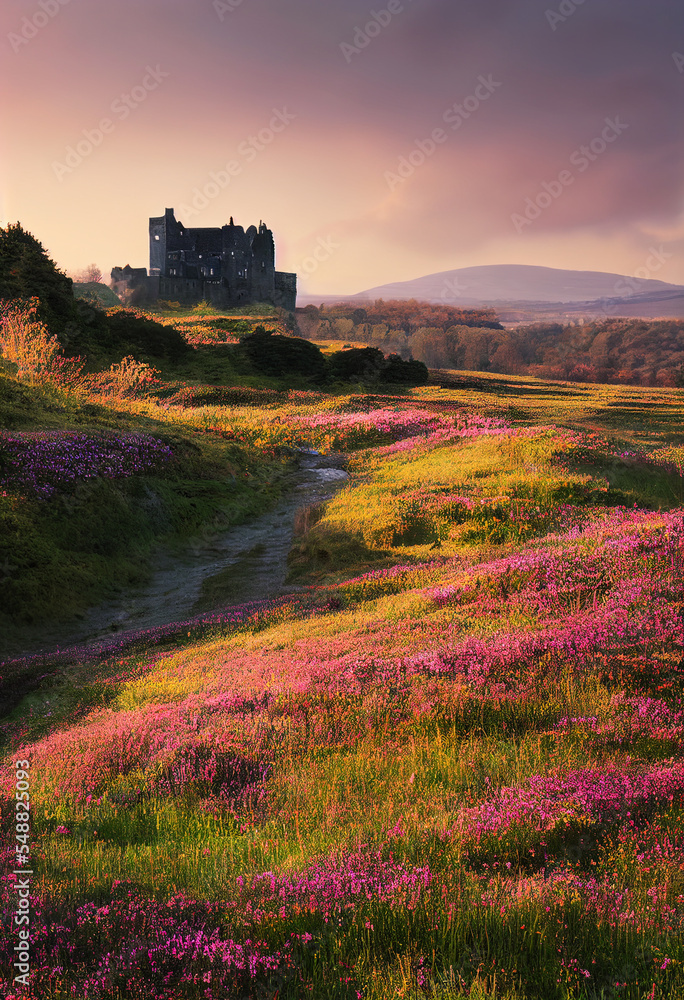 Fictional Highlands Landscape with a Castle Digital Art