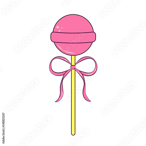 Pink Candy on a Stick with a Bow  for Valentine's Day Retro Style