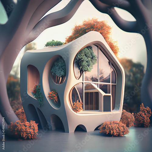 3D Printed Conceptual home of the future with bio structural curves and foliage - 3D-Printed House 