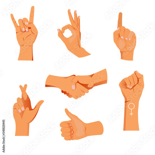 Gesturing hand set. Hand with counting gestures sign. Interactive communication set