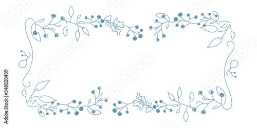 Vector. Merry Christmas and Happy New Year floral background, copy space for text. Rustic horizontal frame template for Christmas cards, wedding invitations, party invitations. Hand-drawn sketch.