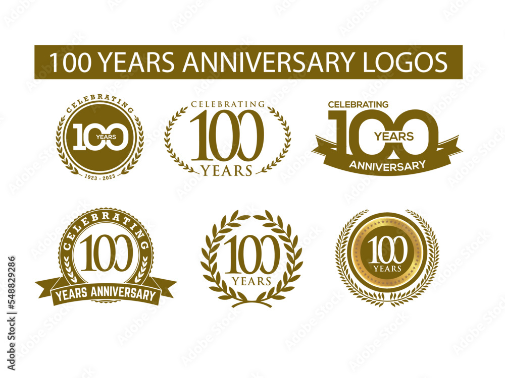 100th Anniversary logotype design and golden for the celebration event, invitation, greeting, Infinity loop logo, Abstract circle weave, booklet, and flyer.