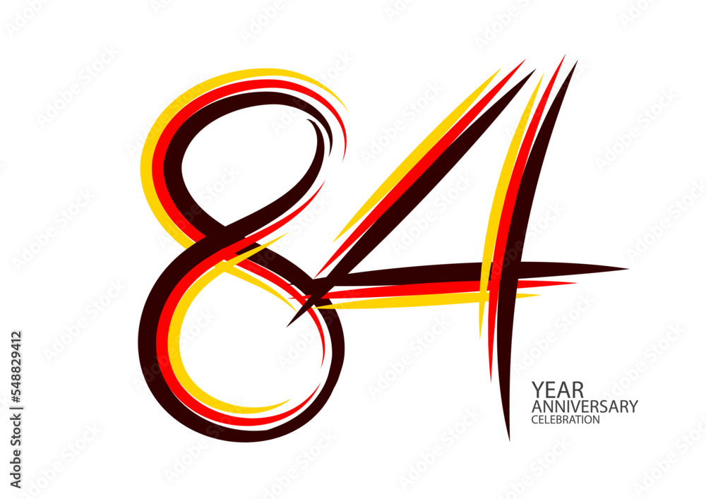84 years anniversary celebration logotype colorful line vector, 84th