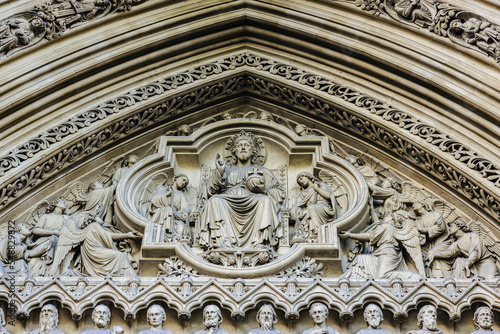 Statues on the facade of the Westminster Abbey Cathedral in London, England