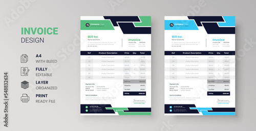 Abstract geometric business invoice design for corporate marketing company letterhead template