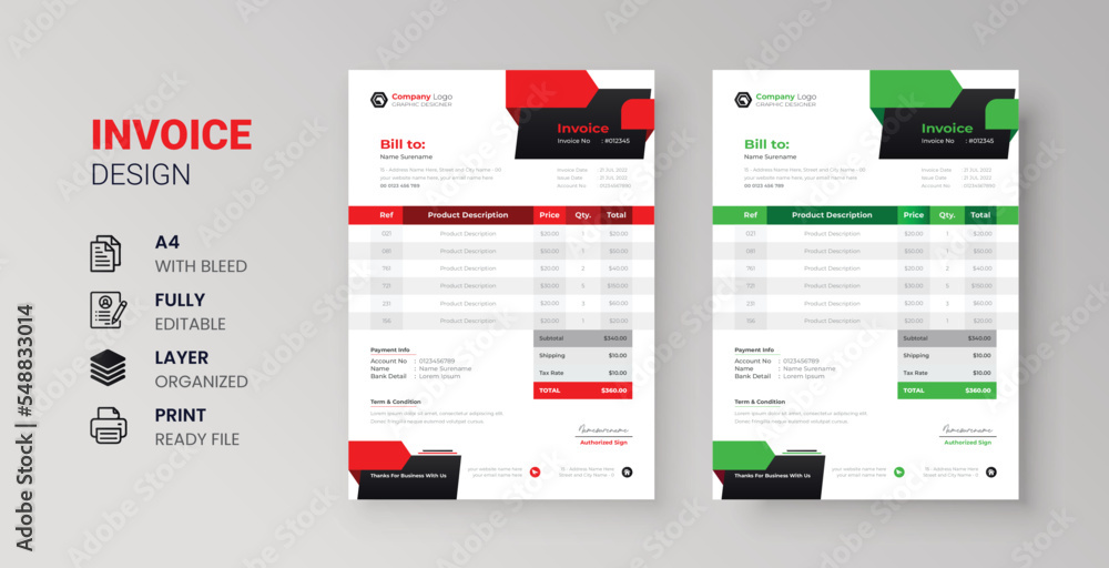 Abstract geometric business invoice design for corporate marketing company letterhead template