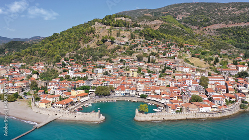 Aerial drone photo of picturesque old city of Nafpaktos famous for Venetian old harbour resembling a small fortified port, Greece photo