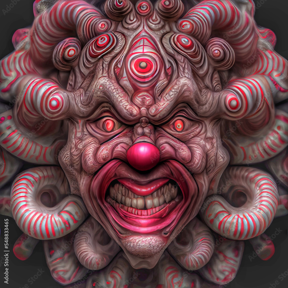 Midjourney abstract render of an evil clown Midjourney abstract render of an evil clown