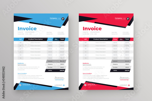Abstract geometric business invoice design for corporate marketing company letterhead template