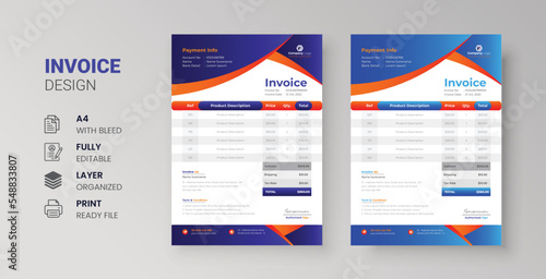 Clean modern invoice design for corporate business marketing company balance sheet letterhead design