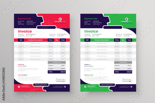 Clean modern invoice design for corporate business marketing company balance sheet letterhead design