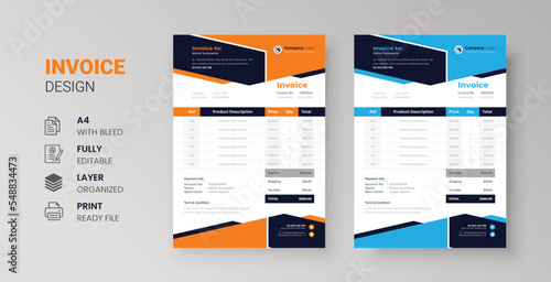 Clean modern invoice design for corporate business marketing company balance sheet letterhead design
