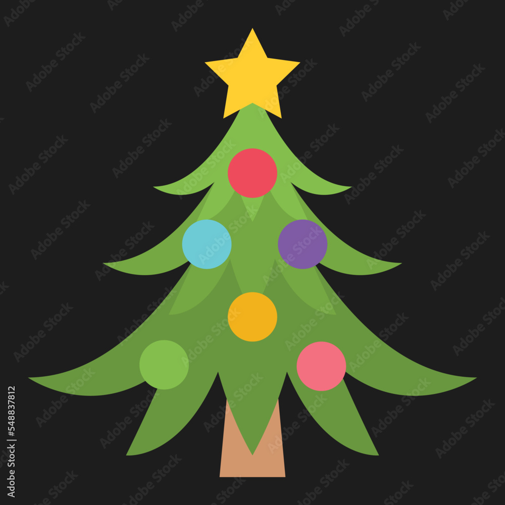 Christmas Tree vector flat colorful icon emoji design. Isolated an evergreen tree decorated with 