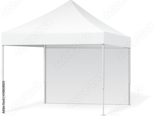 Mockup Promotional Advertising Outdoor Event Trade Show Pop-Up Tent Mobile Marquee. Illustration Isolated On White Background. Mock Up Template Ready For Your Design. Vector EPS10