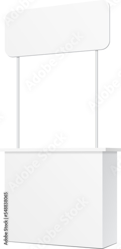 Mockup Blank Empty Showcase Display With Retail Shelves. Front View 3D. Illustration Isolated On White Background. Mock Up Template Ready For Your Design. Product Advertising. Vector EPS10
