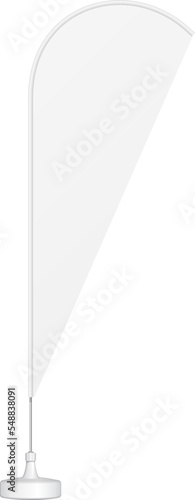 Mockup Outdoor Feather Blade Straight Flag, Shark Fin, Stander Advertising Banner Shield. Illustration Isolated On White Background. Mock Up Template Ready For Your Design. Product Advertising.