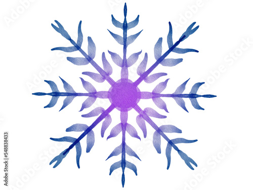 isolated watercolor illustration of snowflake