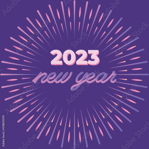 Happy new year 2023 modern gradient typography with colorful fireworks. Concept for holiday decor, card, poster, banner, flyer