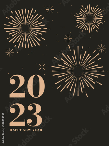 Happy new year 2023. Elegant fireworks vector illustration background . Concept for holiday decor, card, poster, banner, flyer