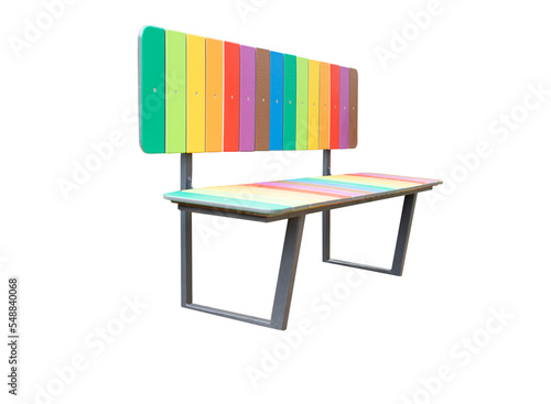 Isolated bench painted in rainbow colors.